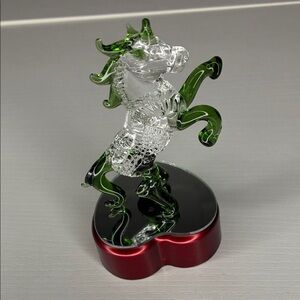 Handblown Green and Clear Glass Dragon Figurine - Decorative Home Accent